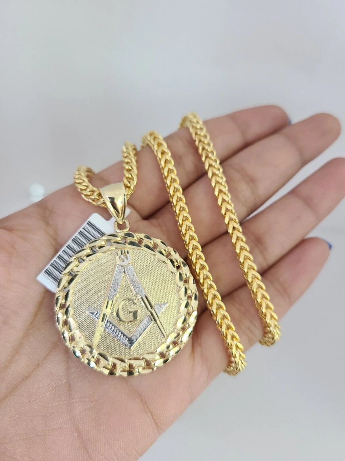 10k Yellow Gold Franco Chain Masonic Charm Pendant 4mm 18-28 Inch Necklace - Image 2