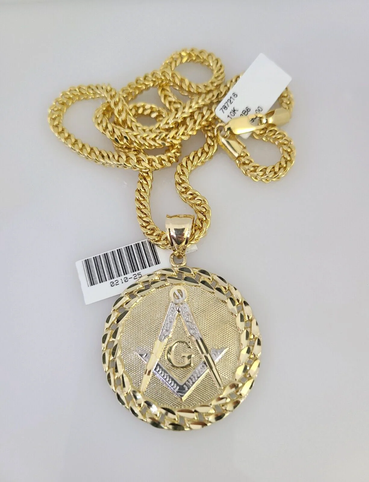 10k Yellow Gold Franco Chain Masonic Charm Pendant 4mm 18-28 Inch Necklace - Image 4