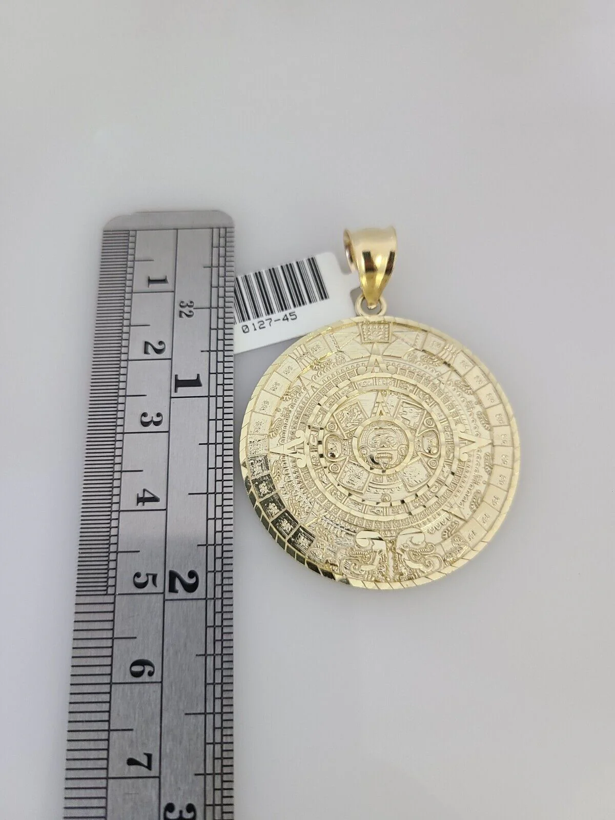 10k Yellow Gold Franco Chain Mayan Calendar Charm 4mm 18-28 Inches Necklace - Image 5