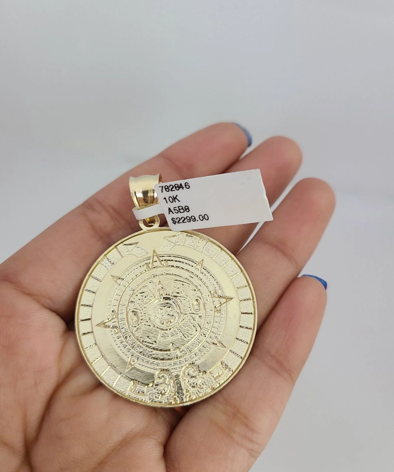10k Yellow Gold Franco Chain Mayan Calendar Charm 4mm 18-28 Inches Necklace - Image 7