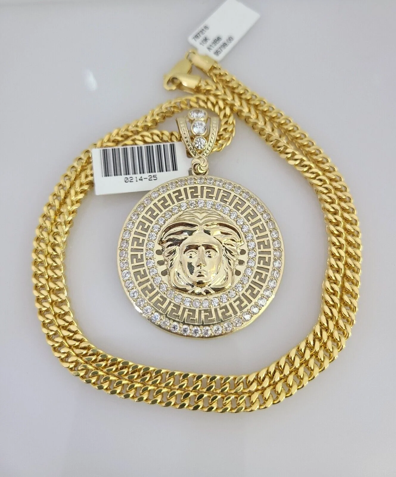 10k Yellow Gold Franco Chain Medusa Head Charm Pendant 4mm 18-28 Inch Necklace - Image 3