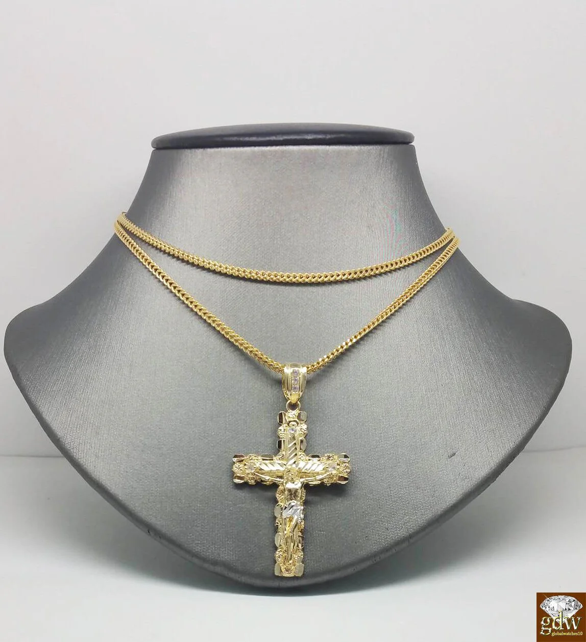 10k Yellow Gold Franco Chain Necklace Cross pendant charm 22" 24" 26" - Image 3