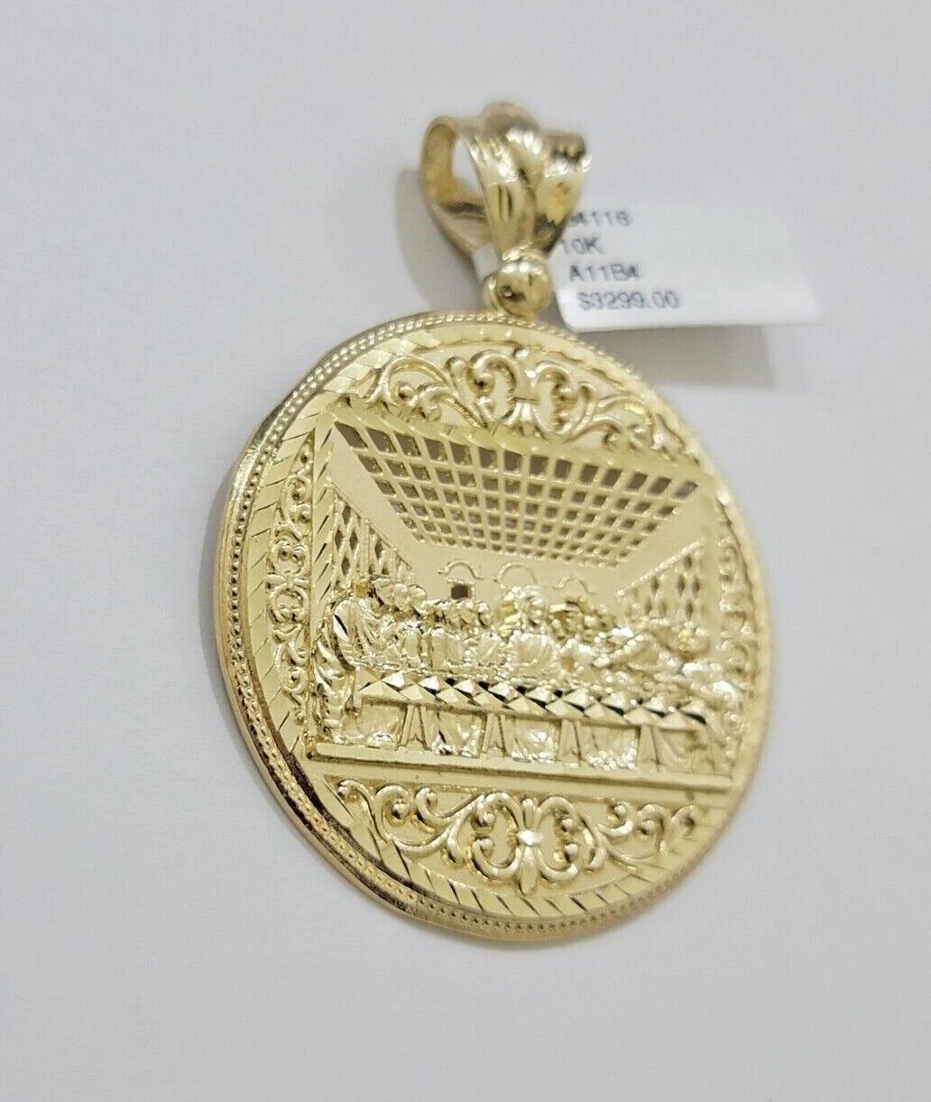10k Yellow Gold Franco Chain Necklace Last Supper Charm Pendant 3mm 18"-26" Inch - Image 13
