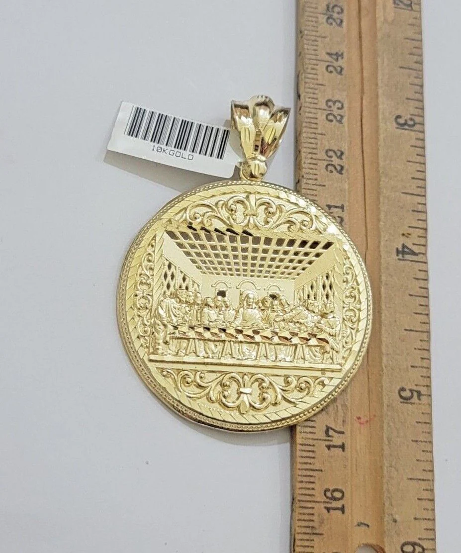 10k Yellow Gold Franco Chain Necklace Last Supper Charm Pendant 3mm 20"Inch 10kt - Image 3