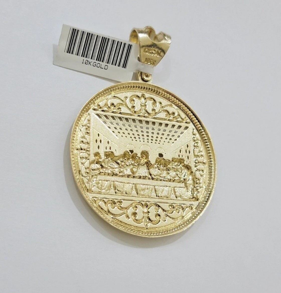 10k Yellow Gold Franco Chain Necklace Last Supper Charm Pendant 3mm 20"Inch 10kt - Image 4