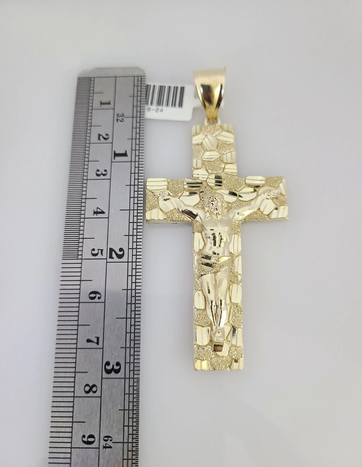 10k Yellow Gold Franco Chain Nugget Cross Charm Pendant 4mm 18-28 Inch Necklace - Image 2