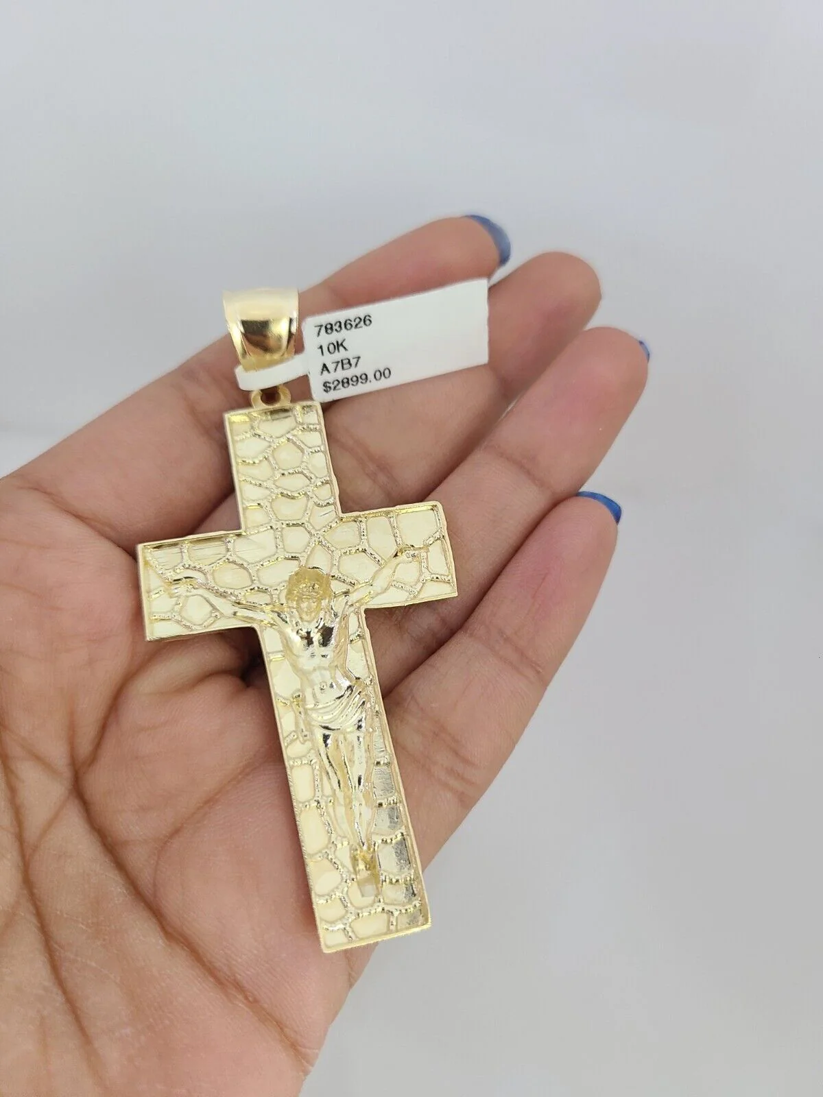 10k Yellow Gold Franco Chain Nugget Cross Charm Pendant 4mm 18-28 Inch Necklace - Image 6