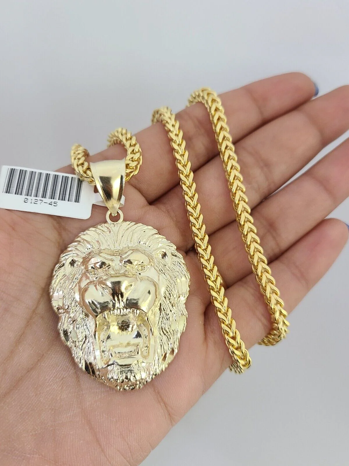 10k Yellow Gold Franco Chain Roaring Lion Charm Pendant 4mm 18-28 Inch Necklace - Image 4