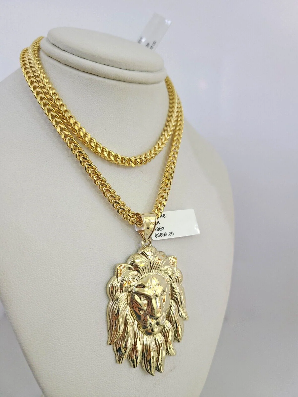 10k Yellow Gold Franco Chain Roaring Lion Charm Pendant 4mm 18-28 Inch Necklace - Image 3