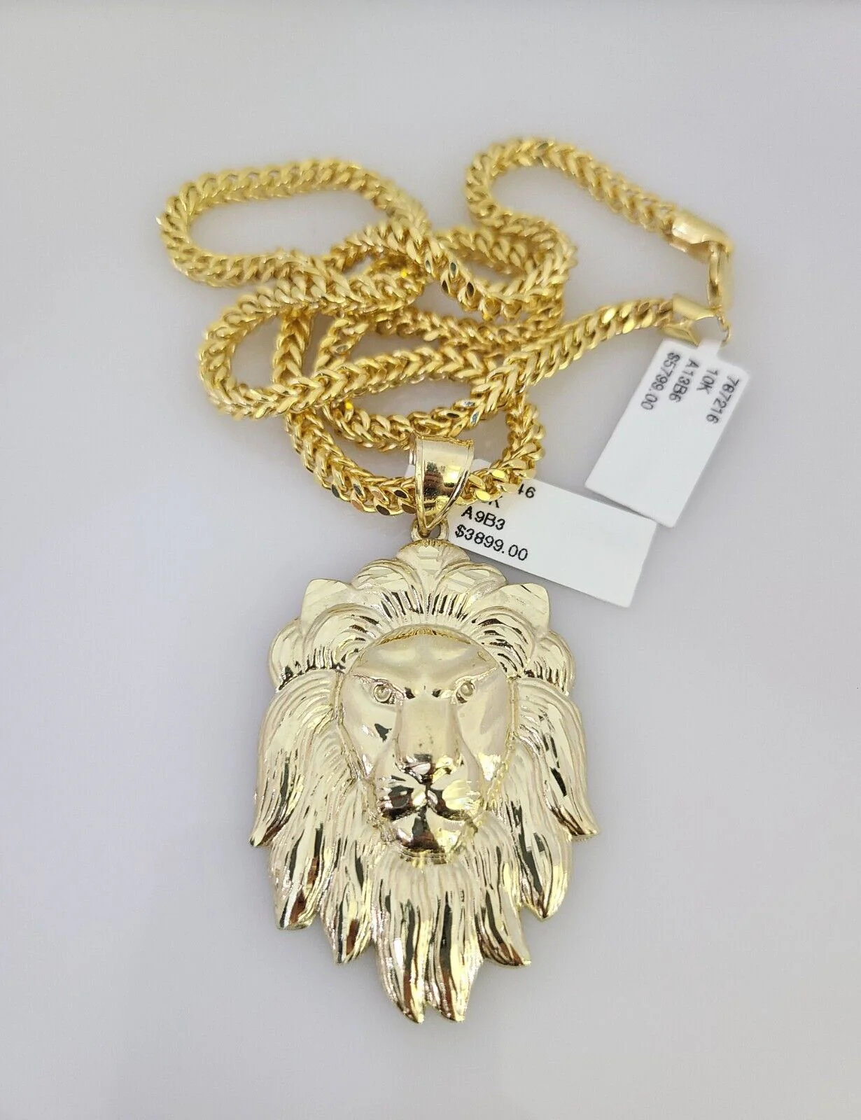 10k Yellow Gold Franco Chain Roaring Lion Charm Pendant 4mm 18-28 Inch Necklace - Image 4