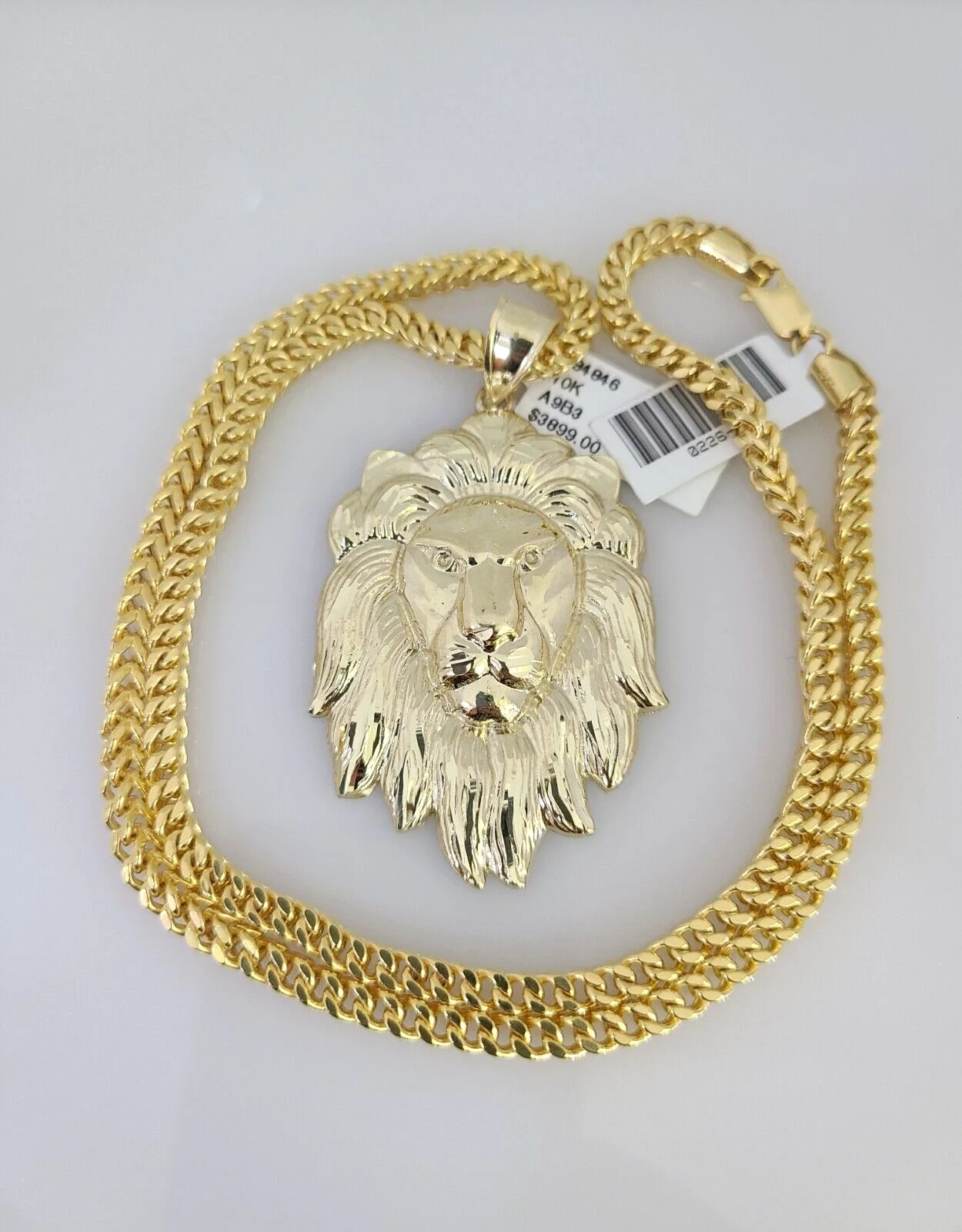 10k Yellow Gold Franco Chain Roaring Lion Charm Pendant 4mm 18-28 Inch Necklace - Image 5