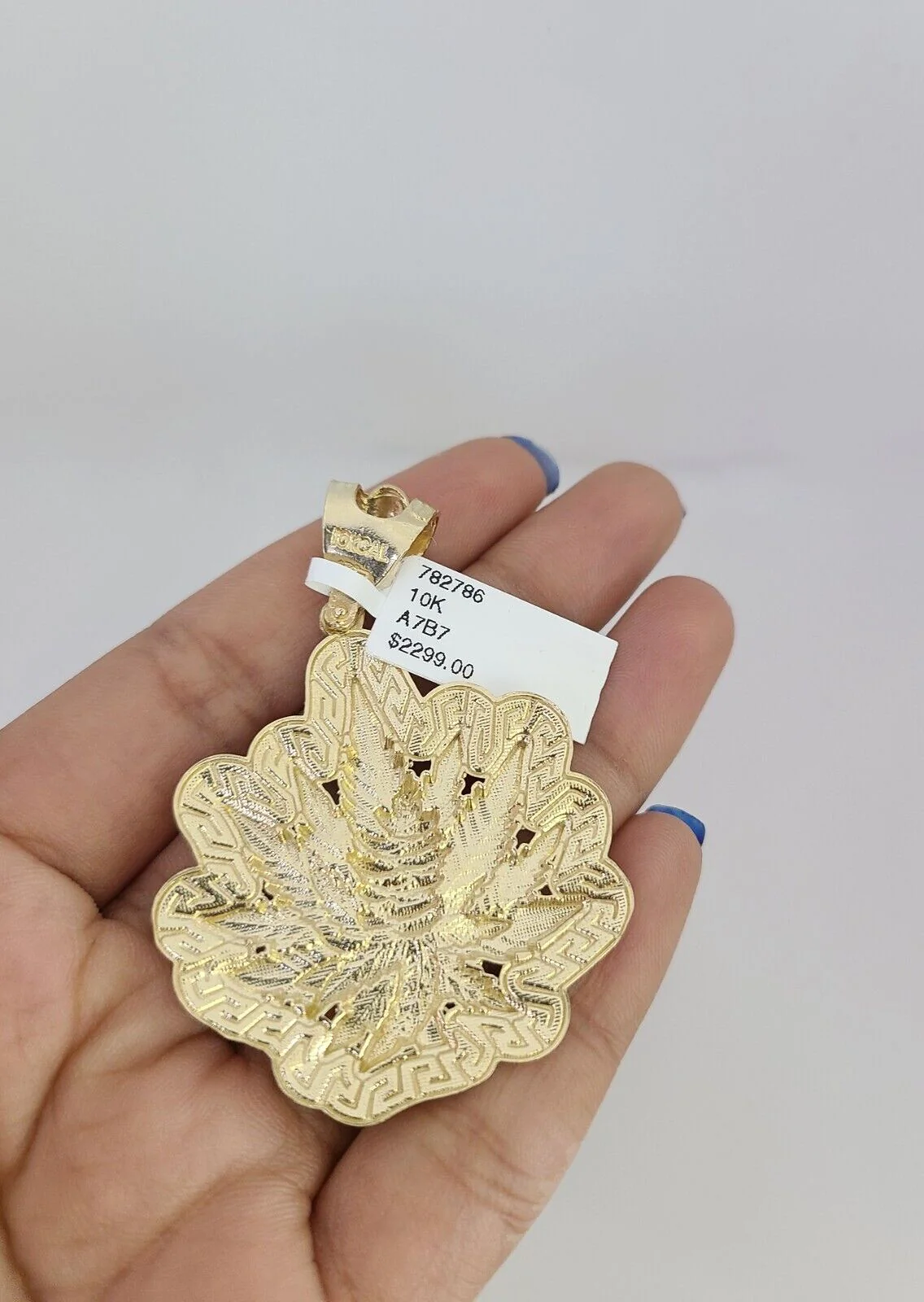 10k Yellow Gold Franco Chain Weed Leaf Charm Pendant 4mm 18-28 Inch Necklace - Image 7