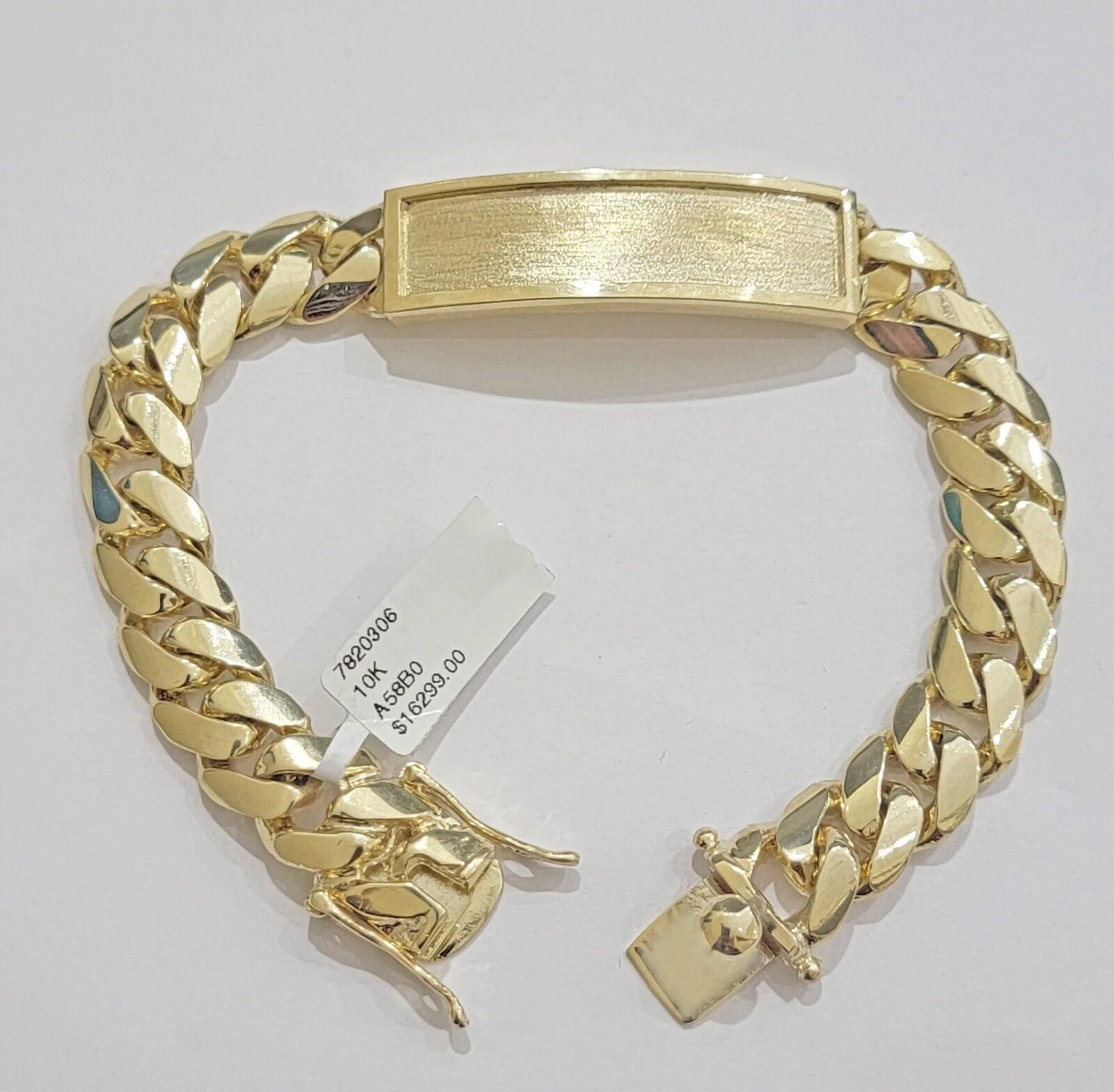 10k Yellow Gold ID Bracelet Miami Cuban Solid link 10mm Name Plate 8.5" Box Lock - Image 2