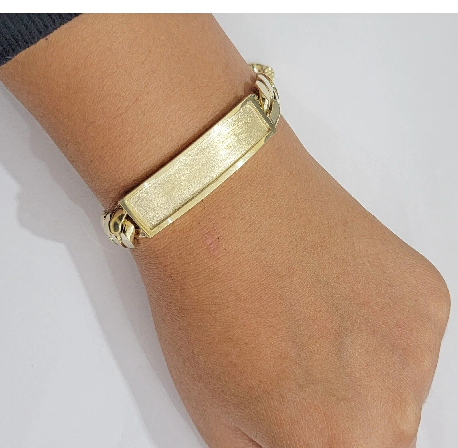 10k Yellow Gold ID Bracelet Miami Cuban Solid link 10mm Name Plate 8.5" Box Lock - Image 3