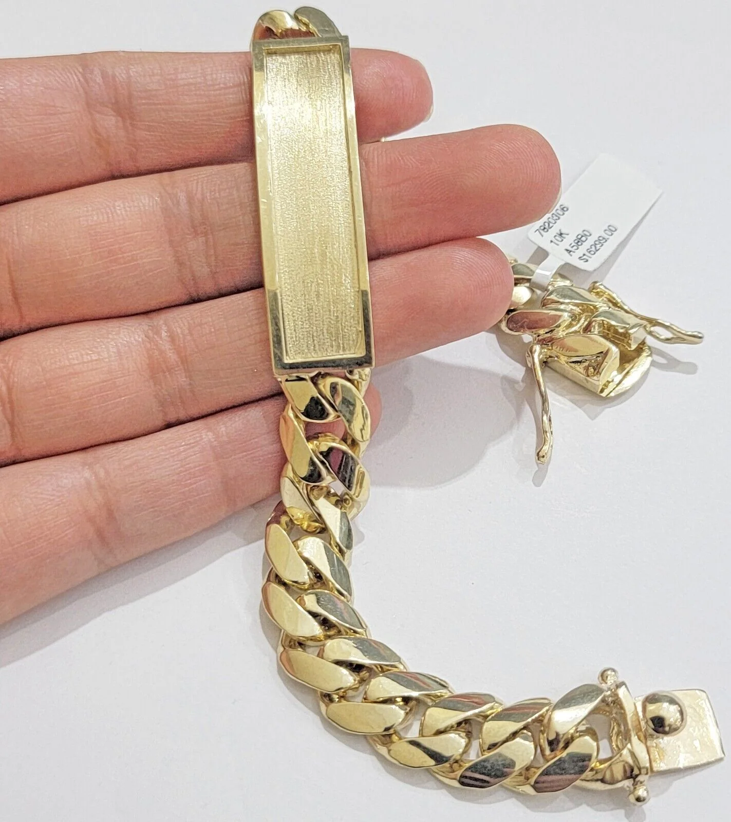 10k Yellow Gold ID Bracelet Miami Cuban Solid link 10mm Name Plate 9" Box Lock - Image 2