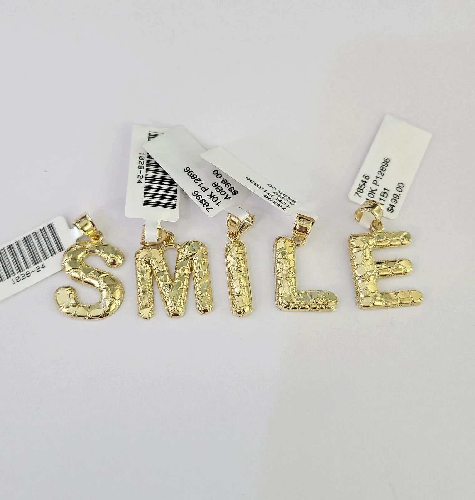 10k Yellow Gold Initials Charm Pendant A-Z Nugget Alphabets Men Women Real - Image 7
