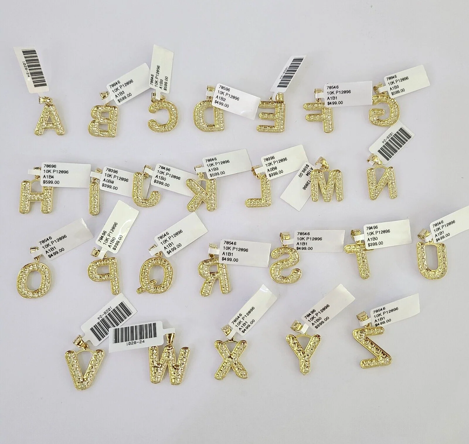 10k Yellow Gold Initials Charm Pendant A-Z Nugget Alphabets Men Women Real - Image 8