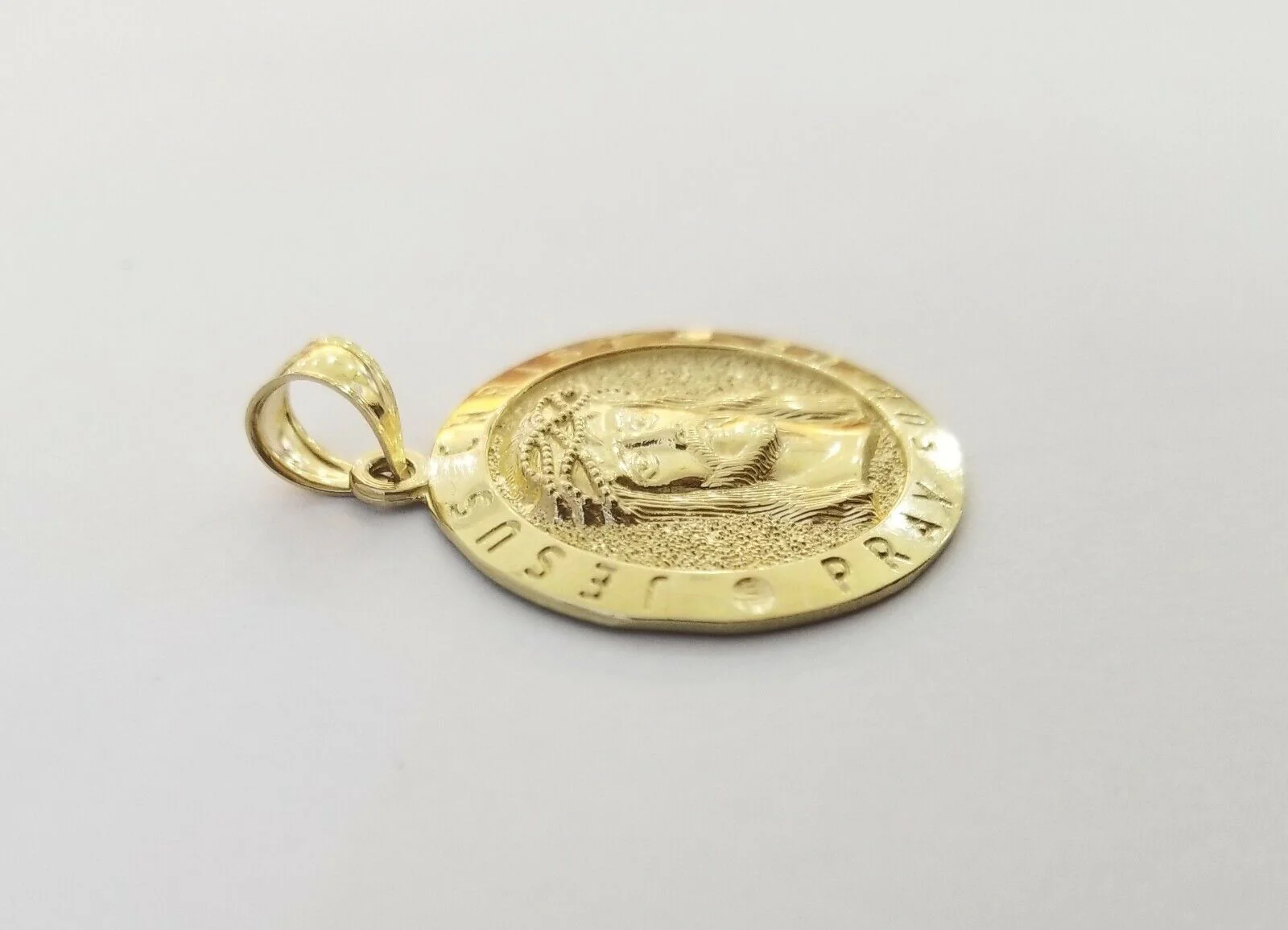 10k Yellow Gold Jesus Christ Charm Pendant Round 1.2" 10kt Real Gold Men Women - Image 2