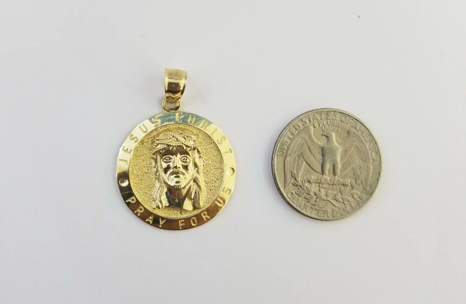 10k Yellow Gold Jesus Christ Charm Pendant Round 1.2" 10kt Real Gold Men Women - Image 4
