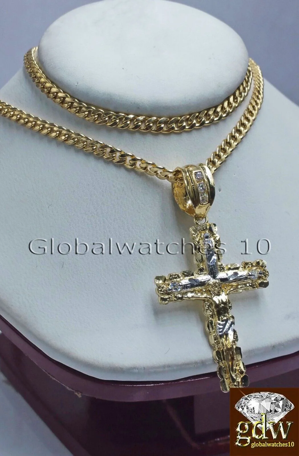 10k Yellow Gold Jesus Cross Charm Pendant 10K 22" Miami Cuban Chain SET Real - Image 5