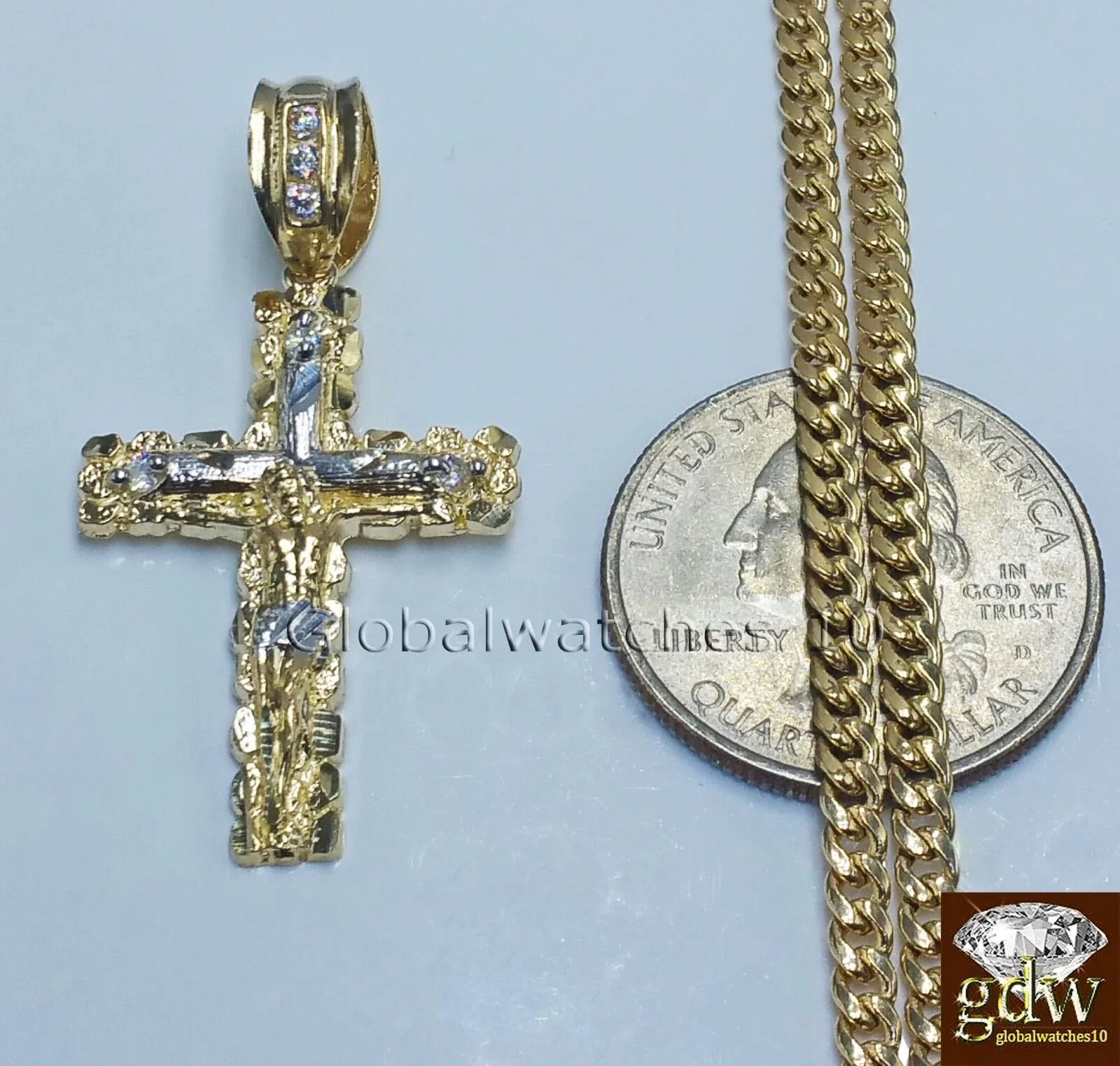 10k Yellow Gold Jesus Cross Charm Pendant 10K 24" Miami Cuban Chain SET Real - Image 3