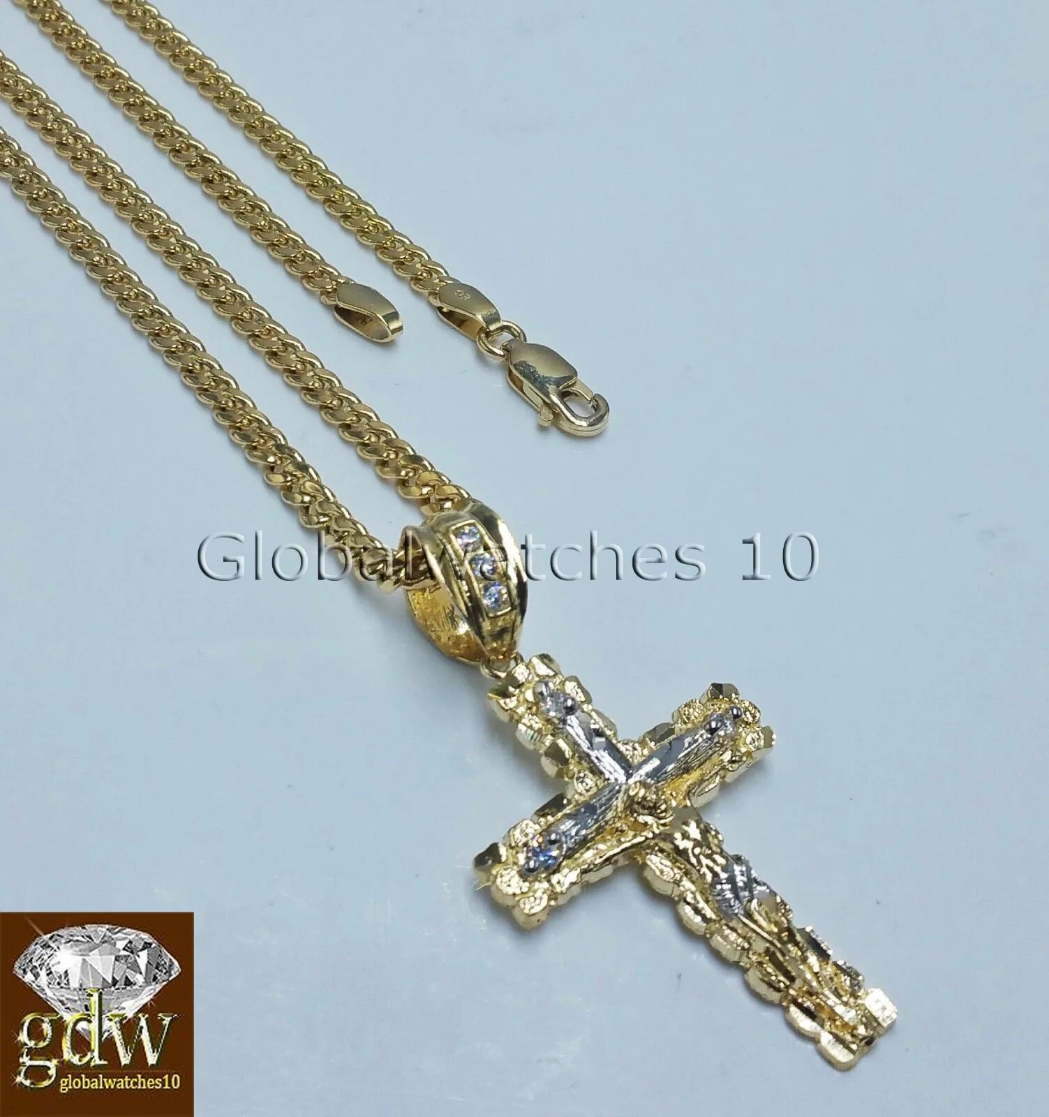 10k Yellow Gold Jesus Cross Charm Pendant 10K 24" Miami Cuban Chain SET Real - Image 7