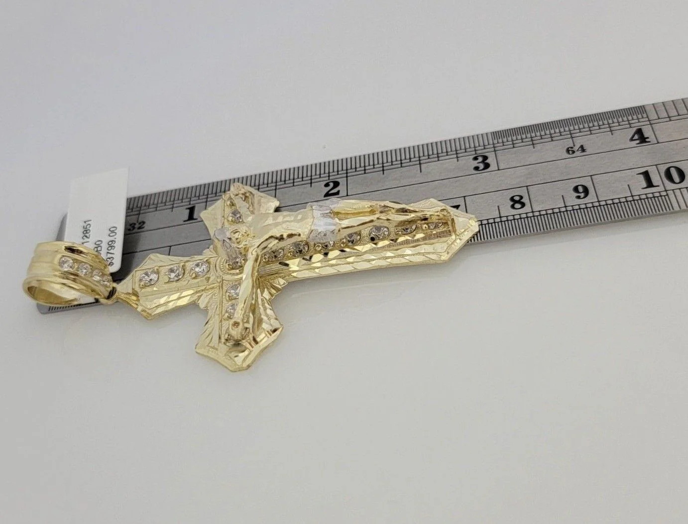 10k Yellow Gold Jesus Cross Charm Pendant 2.75 Inch Real 10kt With Stones - Image 2