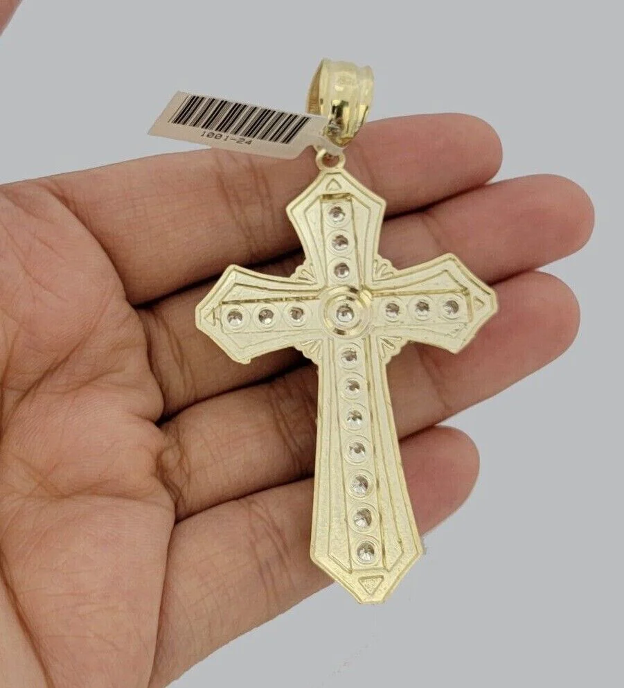 10k Yellow Gold Jesus Cross Charm Pendant 2.75 Inch Real 10kt With Stones - Image 5
