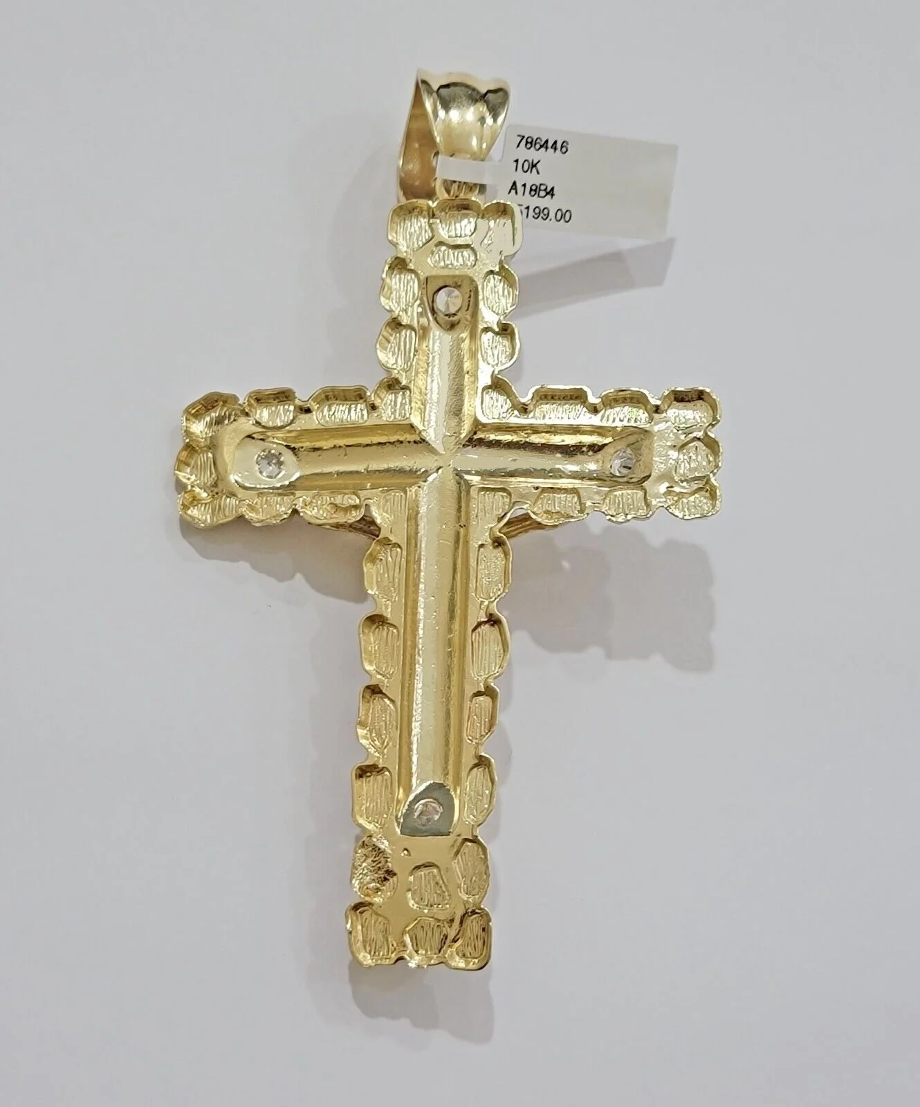 10k Yellow Gold Jesus Cross Charm pendant 4" Inch Mens With Stone, Real 10kt for Sale - Image 5