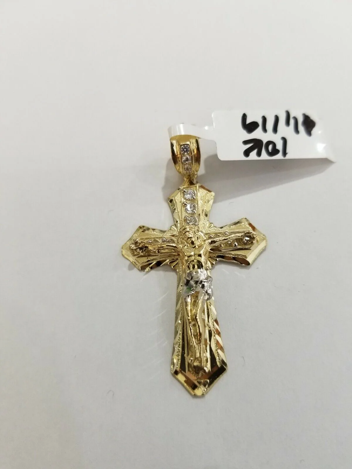 10k Yellow Gold Jesus Cross Charm pendant Diamond Cut Crucifix 2" REAL 10k - Image 2