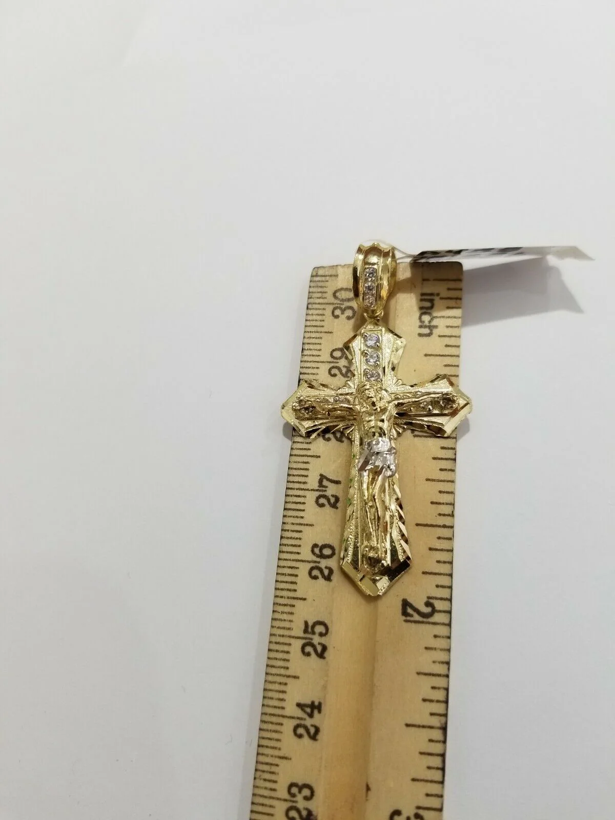 10k Yellow Gold Jesus Cross Charm pendant Diamond Cut Crucifix 2" REAL 10k - Image 3