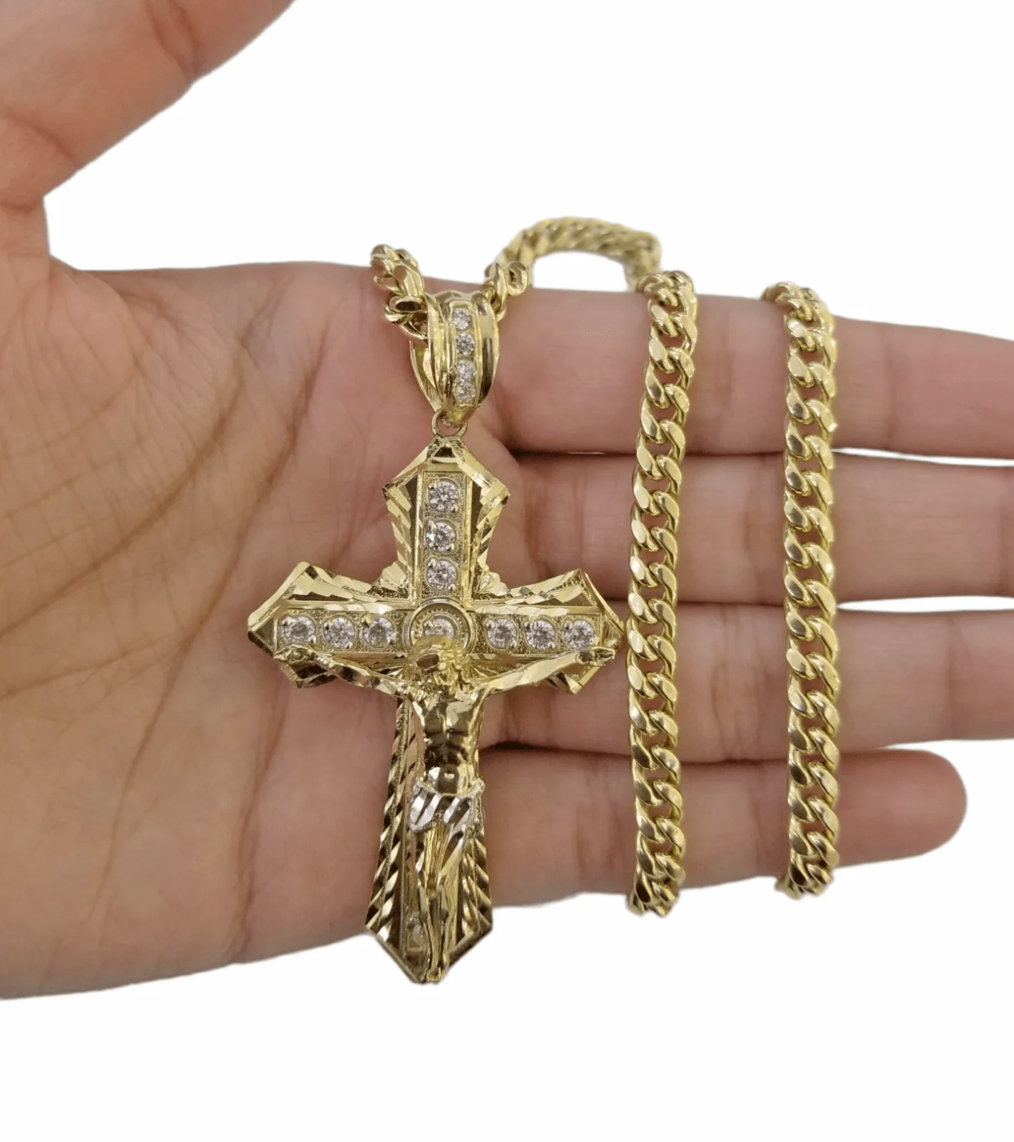 10K Yellow Gold Jesus Cross Pendent 5mm 20" 22"24"26"28" Inch Miami Cuban Chain - Image 5