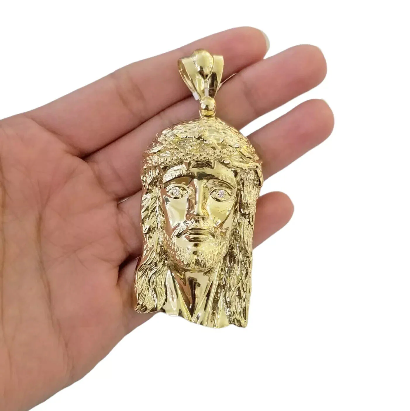 10K Yellow Gold Jesus Head Pendent Charm 4 Inch Long For Men's Chain Real 10kt - Image 2