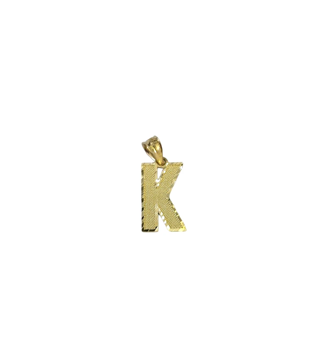 10K Yellow Gold K Initial Charm Pendant Alphabet Real 10kt Men Women - Image 2