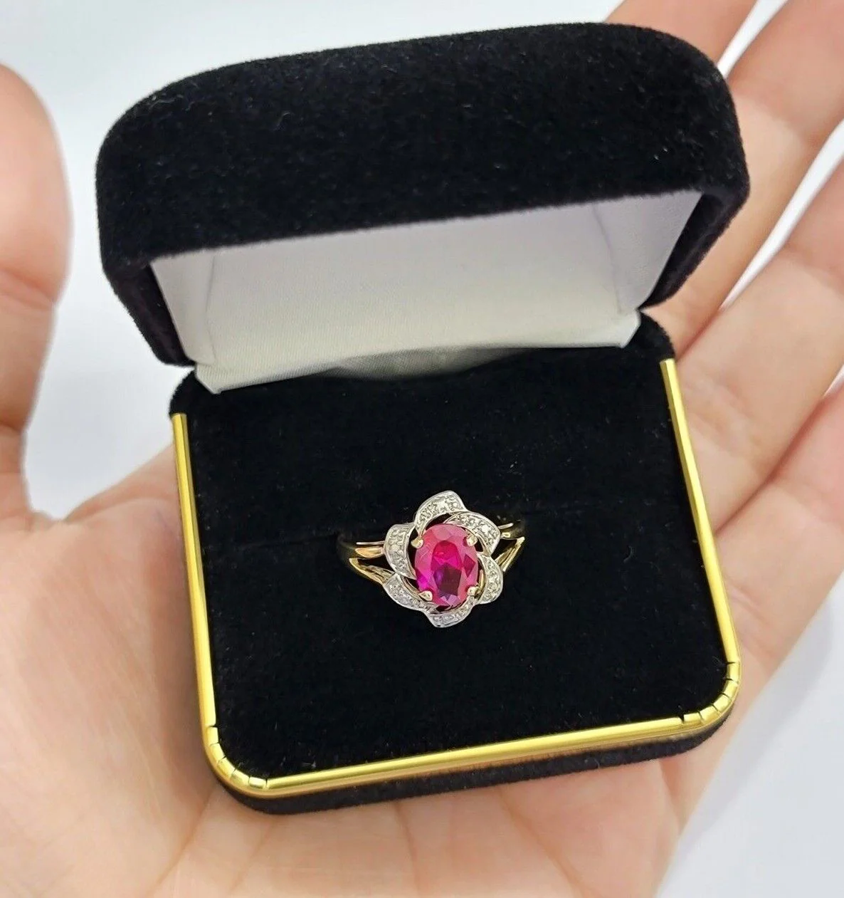 10k Yellow Gold Ladies Ruby Red Ring Women's Casual Band Real 10kt Flower Design Ring Sizes 6,7,8,9,10,11 & 12 - Image 5