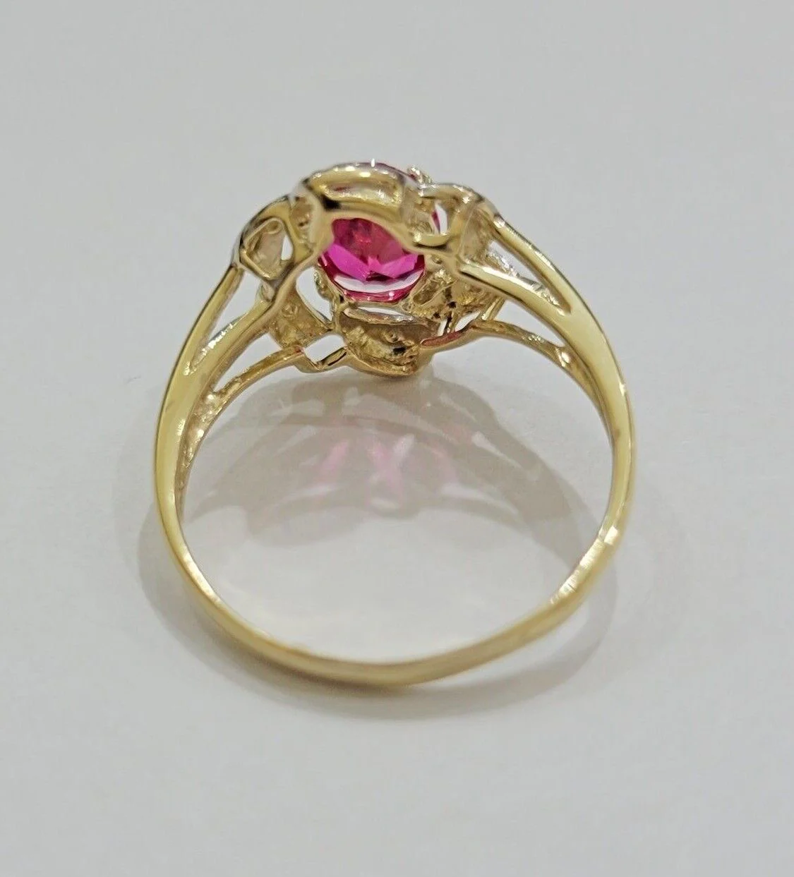10k Yellow Gold Ladies Ruby Red Ring Women's Casual Band Real 10kt Flower Design Ring Sizes 6,7,8,9,10,11 & 12 - Image 6