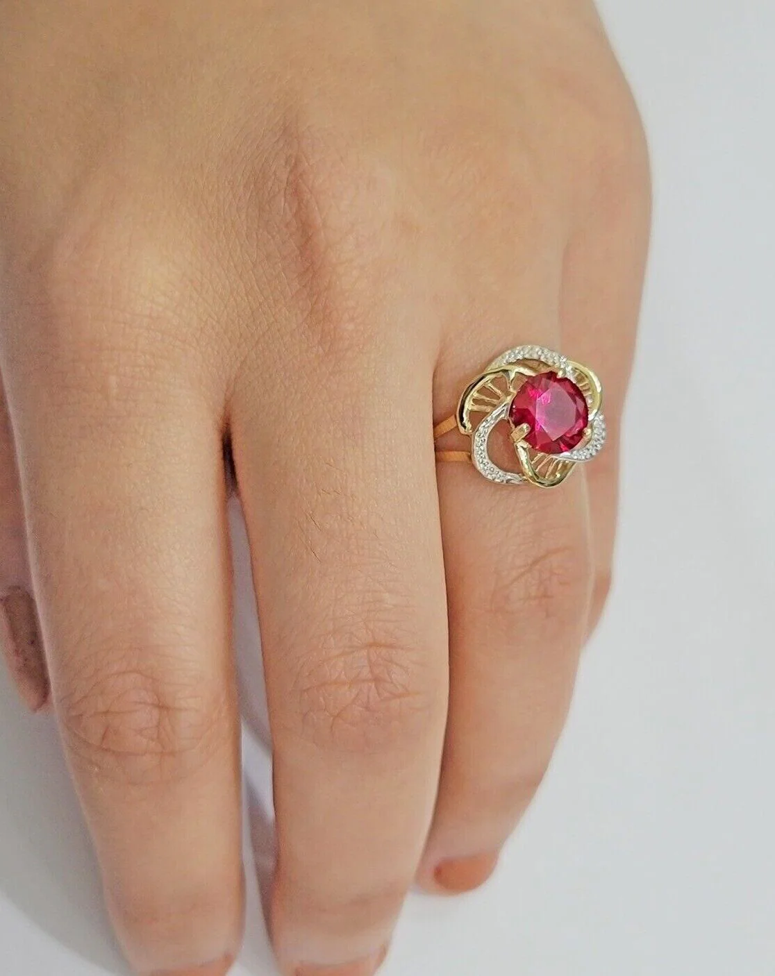 10k Yellow Gold Ladies Ruby Red Ring Womens Casual Band SALE Real 10kt Brand New - Image 5