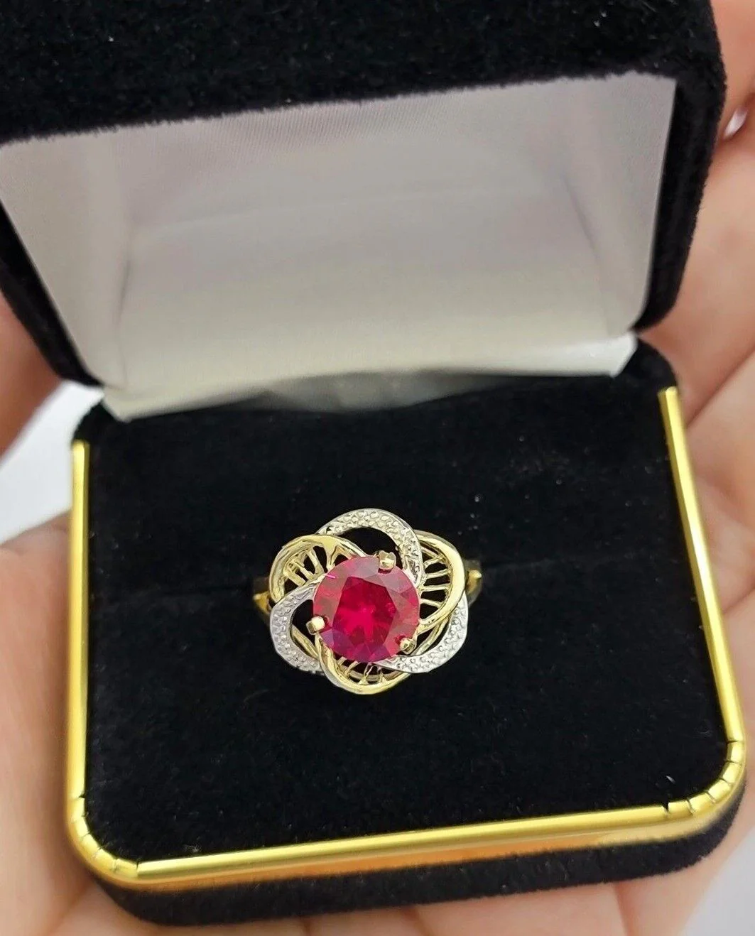 10k Yellow Gold Ladies Ruby Red Ring Womens Casual Band SALE Real 10kt Brand New - Image 6