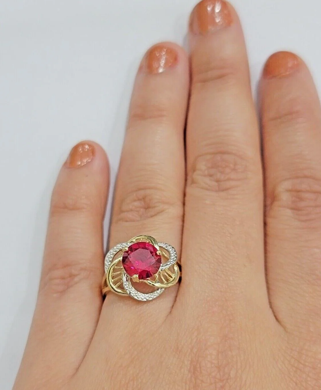 10k Yellow Gold Ladies Ruby Red Ring Womens Casual Band SALE Real 10kt Brand New - Image 7