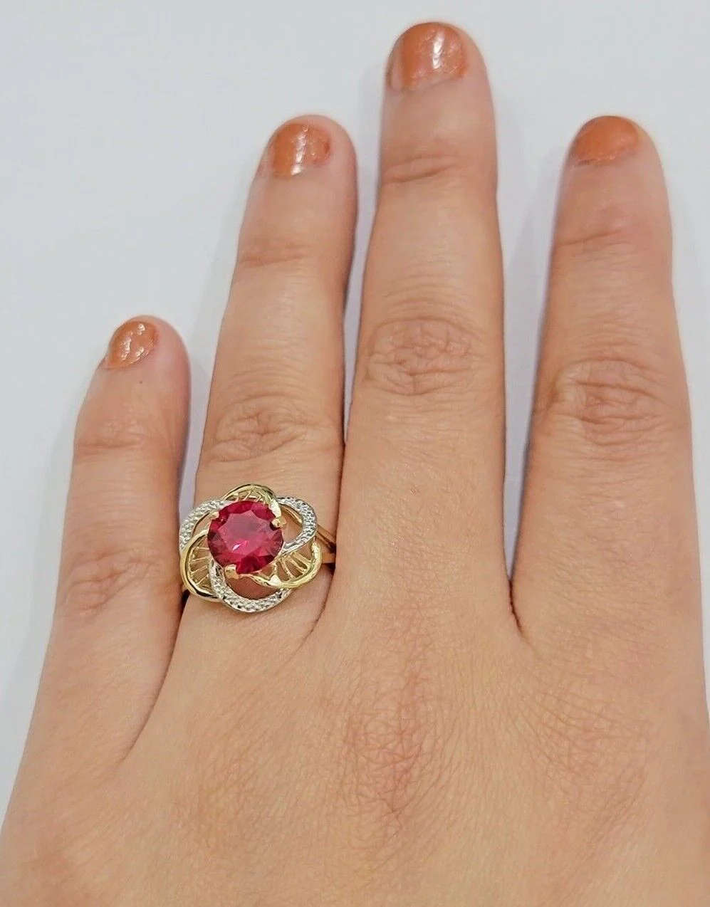 10k Yellow Gold Ladies Ruby Red Ring Womens Casual Band SALE Real 10kt Brand New - Image 9