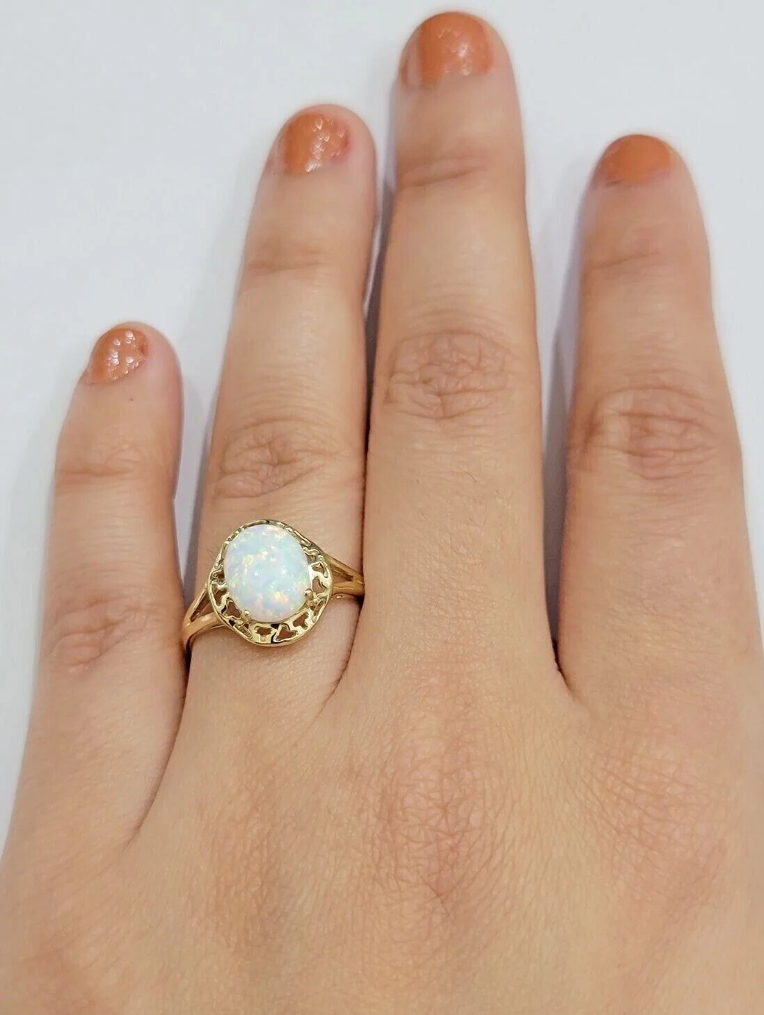 10k Yellow Gold Ladies White Opal Ring For Women Casual Band SALE Real Brand New Ring Sizes 6,7,8,9,10,11 & 12 - Image 2