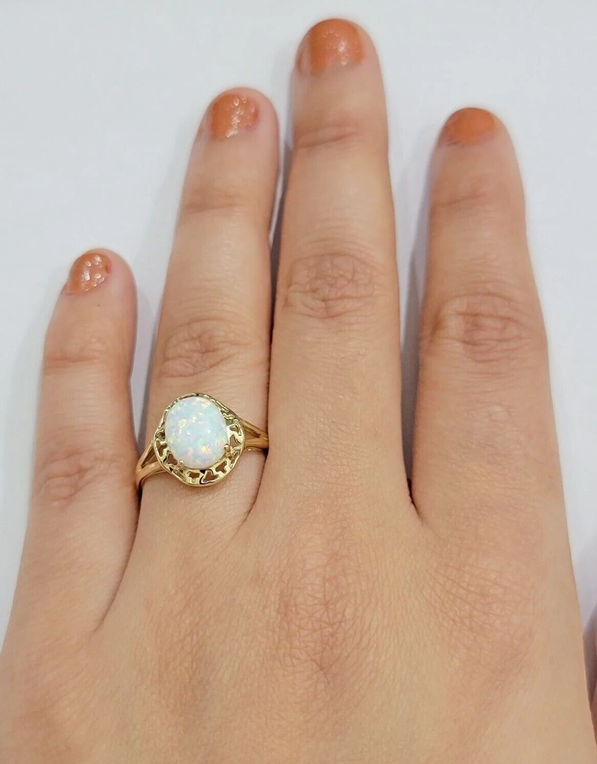 10k Yellow Gold Ladies White Opal Ring For Women Casual Band SALE Real Brand New Ring Sizes 6,7,8,9,10,11 & 12 - Image 6