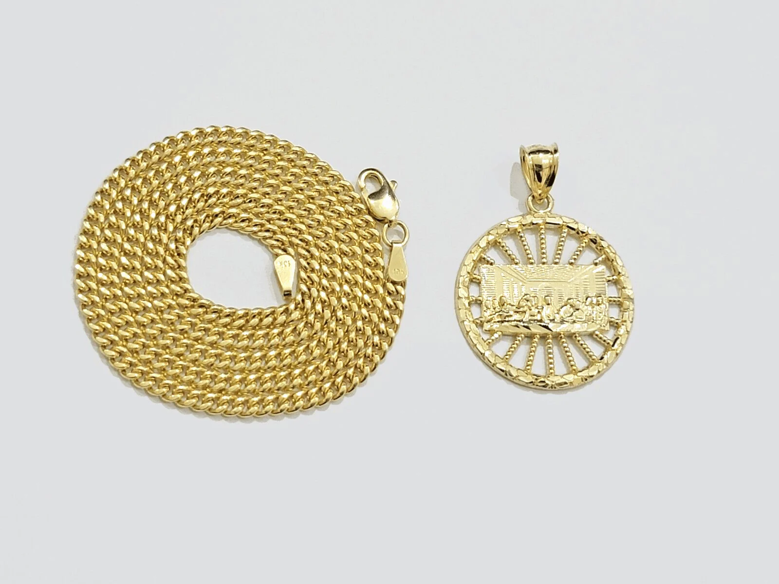 10k Yellow Gold Last Supper Charm Miami Cuban Chain 18'' 10kt Pendant Necklace - Image 14