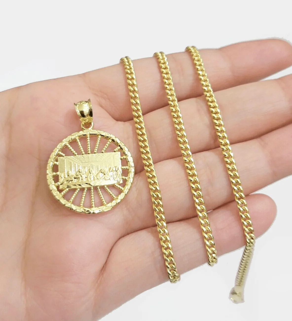 10k Yellow Gold Last Supper Charm Miami Cuban Chain 18'' 10kt Pendant Necklace - Image 16