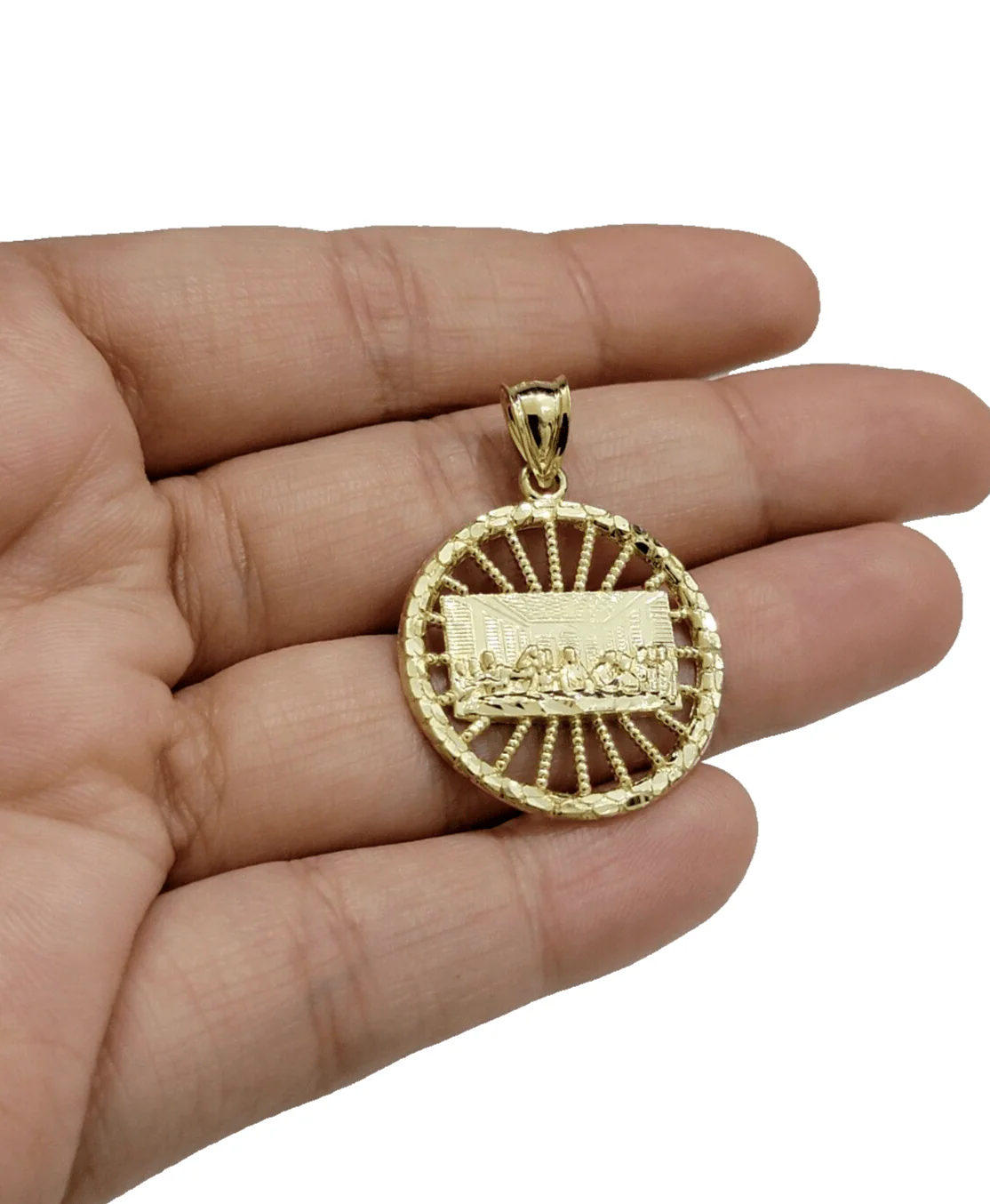 10k Yellow Gold Last Supper Charm Rope Chain 22'' 10kt Circle Pendant Necklace - Image 19