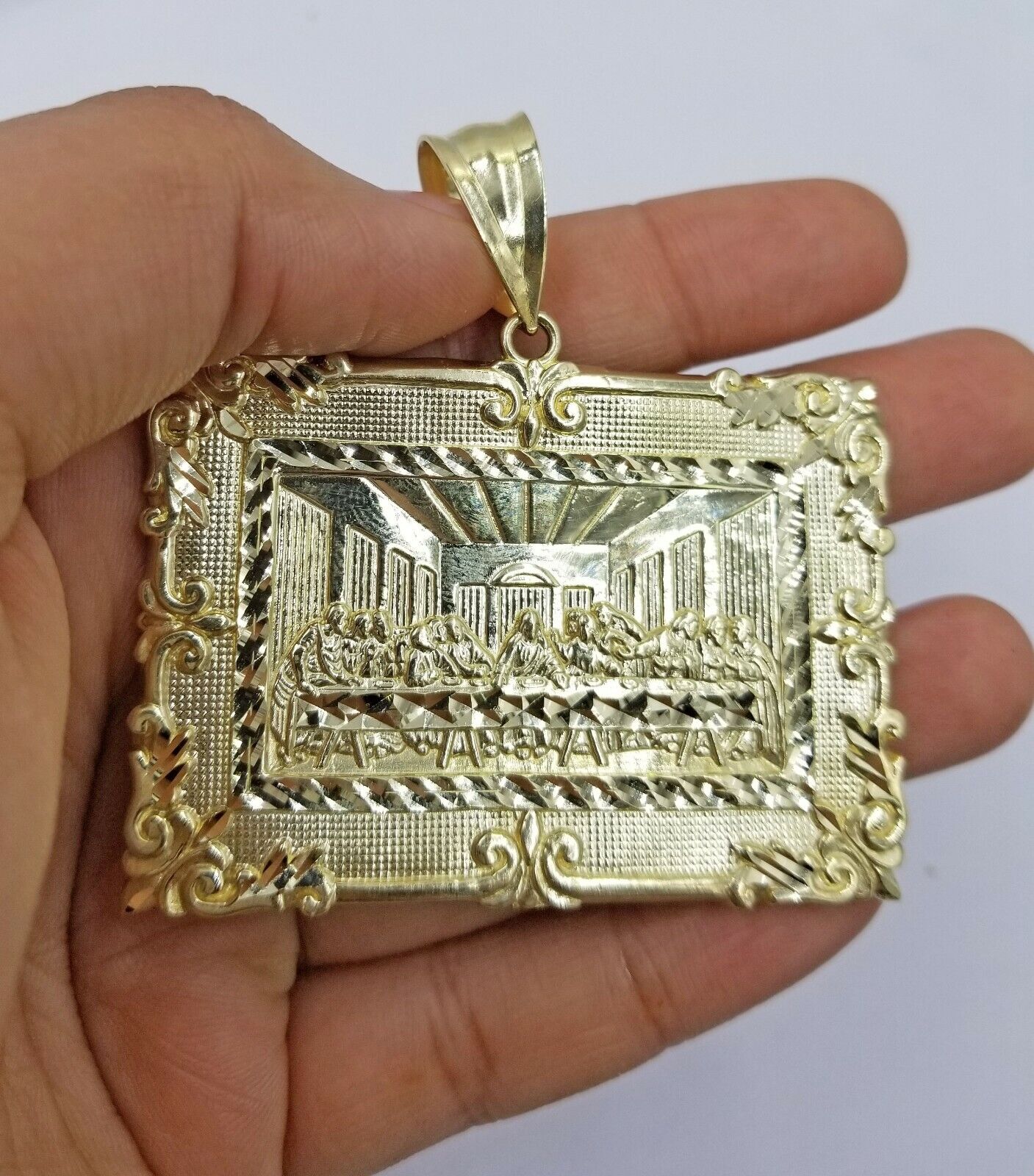 10K Yellow Gold Last Supper Large Pendant 2.5" Charm Diamond Cut Men Women - Image 2