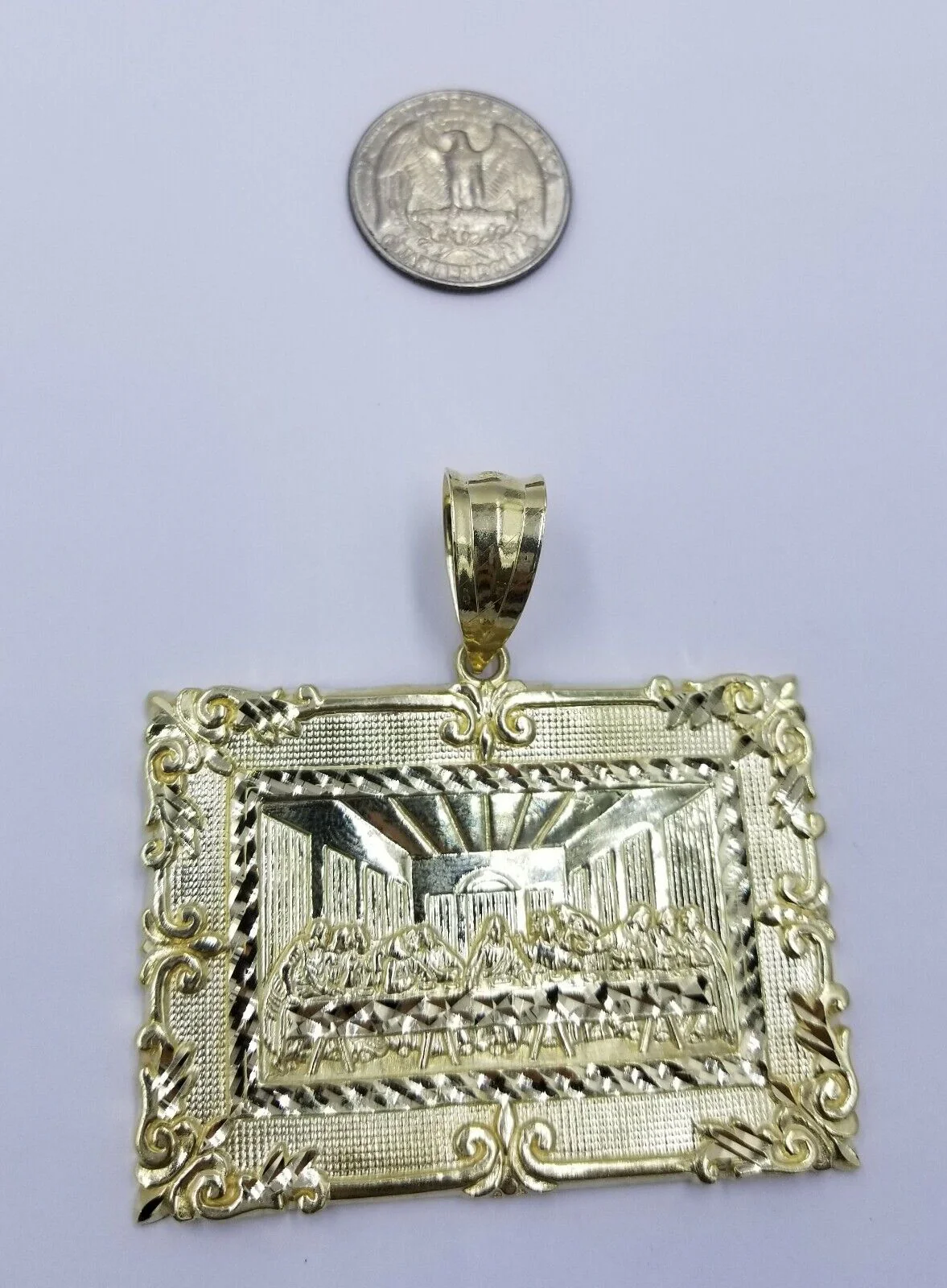 10K Yellow Gold Last Supper Large Pendant 2.5" Charm Diamond Cut Men Women - Image 3
