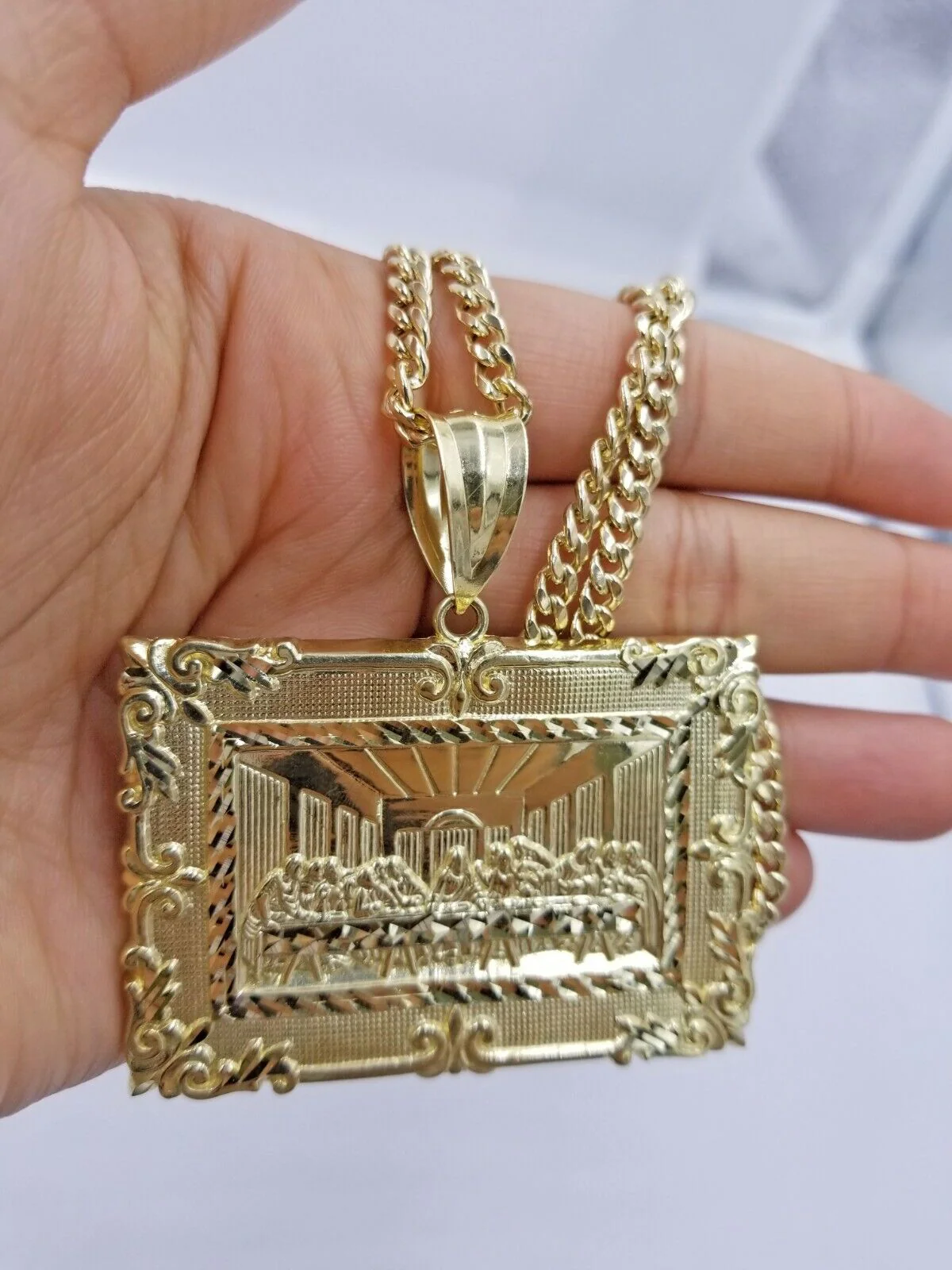10K Yellow Gold Last Supper Large Pendant 2.5" Charm Diamond Cut Men Women - Image 6