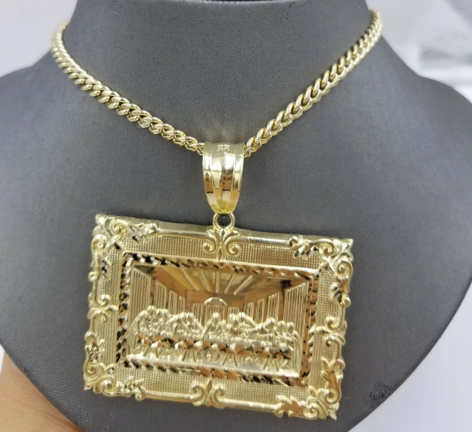 10K Yellow Gold Last Supper Large Pendant 2.5" Charm Diamond Cut Men Women - Image 8