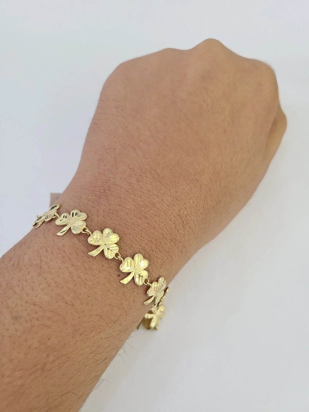 10k Yellow Gold Leaf Irish Bracelet 9mm 7" Women Ladies Real Genuine